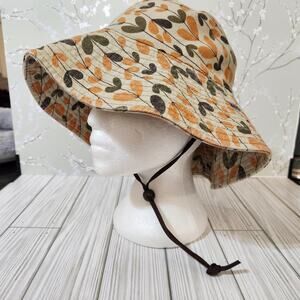 Pistil Orange Olive Green Floral Bucket 100% Cotton Boonie Hat Women's OS
